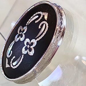 SINGLE EARRING - Vintage Whiting & Davis Co Sterling Silver Etched Black Floral